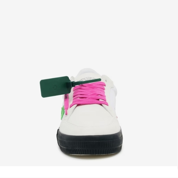 OFF WHITE, Low Vulcanized Sneaker, Men's, White/Magenta/Lime Green Canas & Suede - Picture 2 of 14